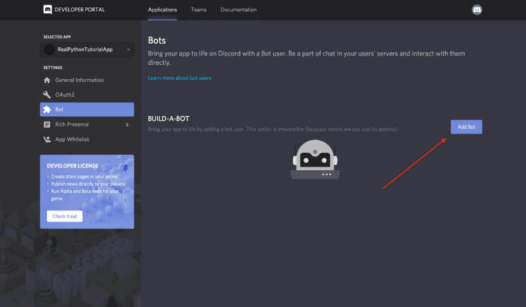 how to create a application for discord